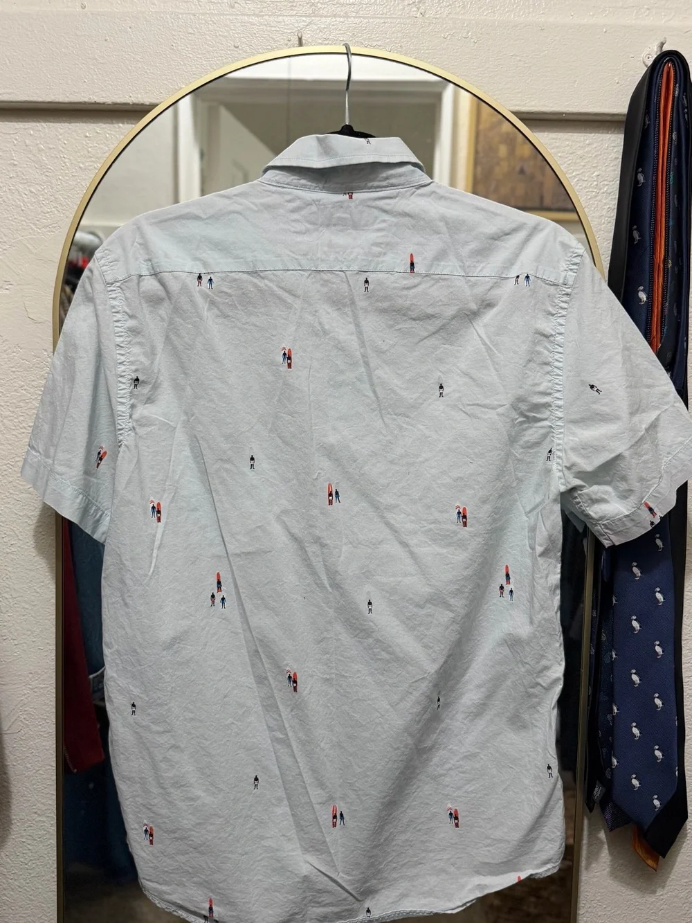 Banana Republic Pale Blue Short-Sleeve Button-Down with Mini Embroidery
